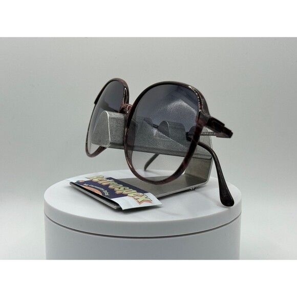 Vintage Oversize Sunglasses NOS Preppy Style Grey Fade Lens Wood Grain Frame 80s - Picture 3 of 9